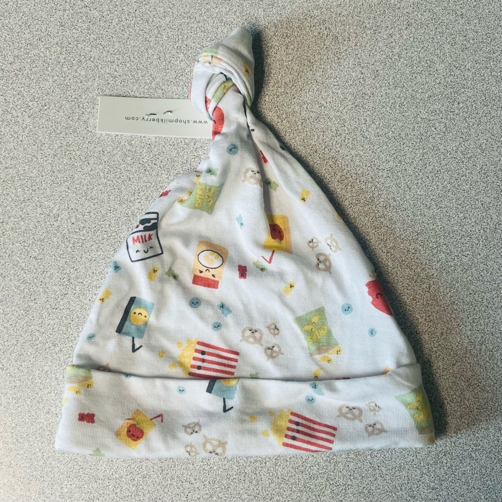 Milkberry Newborn Knotted Hat Snacks Print NEW with tags